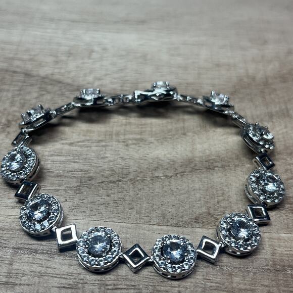 Sterling Silver 925 Tennis Bracelet Clear Colorless Rhinestones EMA Designer 7” - Picture 1 of 9